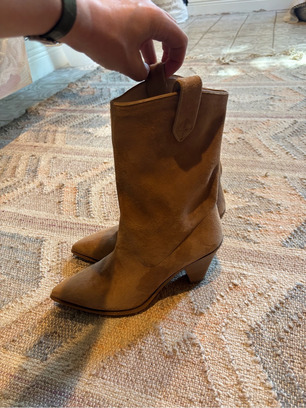 Aquazurra Women's Pointed Toe Suede Mid-Calf Boots - Brown - Picture 2 of 5